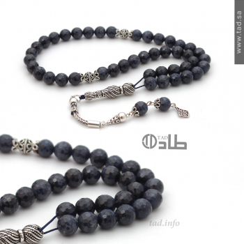 سبحة زفير مضلع طبيعي 43 حبة فضة 925 دائرية 8 مم | طاد