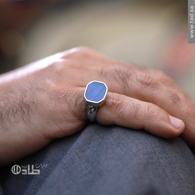 خاتم ملكي تفصيل ثماني بحجر عين الهر الكحلي من طاد