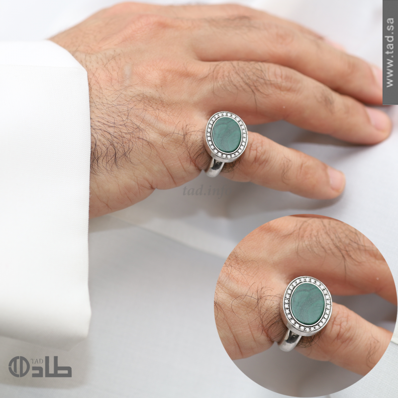 خاتم تفصيل حجر مالاكيت مع الماس خاتم تفصيل حجر مالاكيت مع الماس