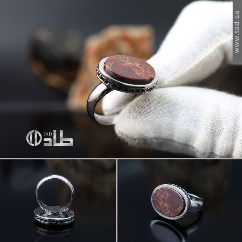 خاتم ملكي تفصيل خاص بحجر الجاسبر الطبيعي وإطار زركون من طاد خاتم ملكي تفصيل خاص بحجر الجاسبر الطبيعي وإطار زركون من طاد