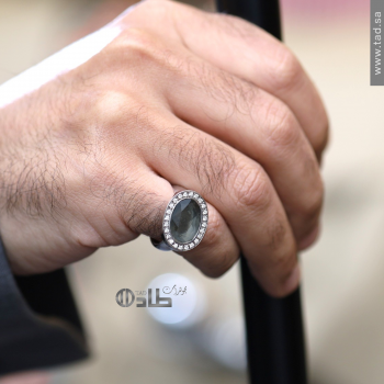 خاتم ملكي فضة 925 بحجر سانثتيك وفصوص زركون | مجوهرات طاد