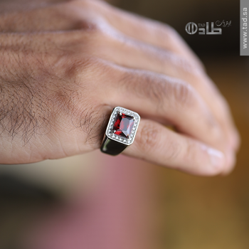 خاتم فضة 925 بزركون أحمر وأبيض – خاتم رجالي فاخر | طاد