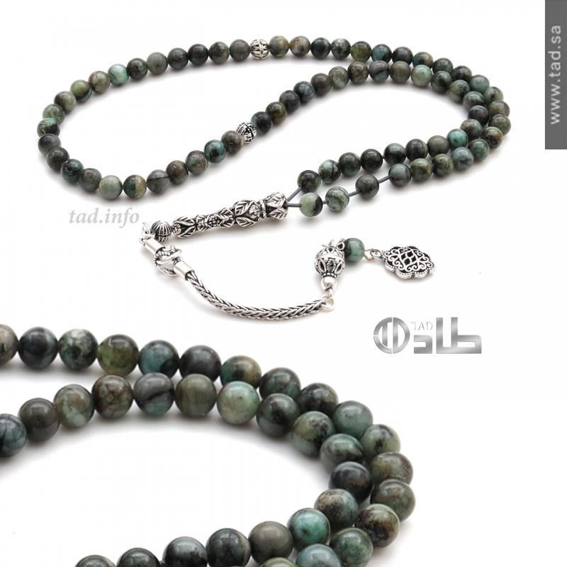 سبحة زمرد طبيعي حجم صغير 69 حبة 4 مم فضة 925 | مجوهرات طاد