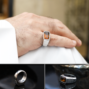 فتخة ملكية حجر سانثاتيك بني