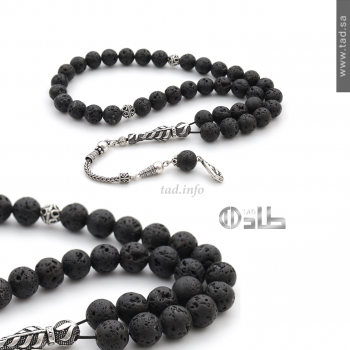 سبحة لافا طبيعي 37 حبة فضة 925 دائرية 10 مم | طاد سبحة لافا طبيعي 37 حبة فضة 925 دائرية 10 مم | طاد