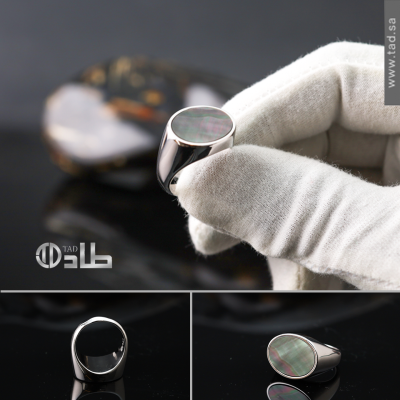 خاتم جاهز حجر صدف ملون فضة 925 | طاد خاتم جاهز حجر صدف ملون فضة 925 | طاد