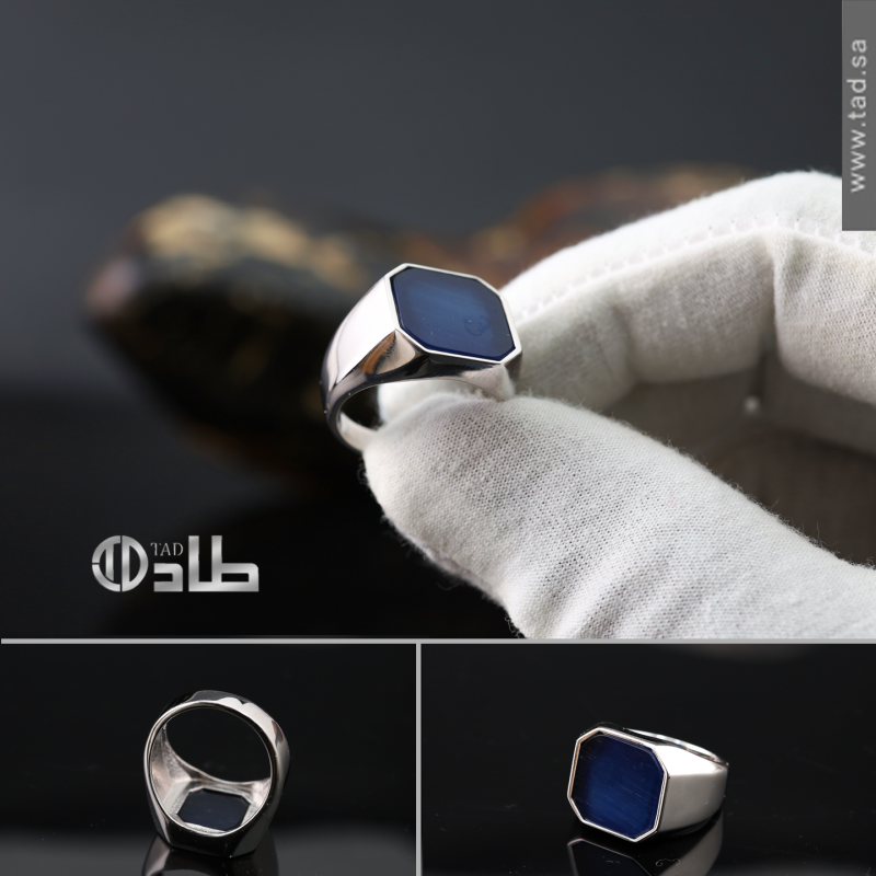 خاتم فضة 925 بحجر عين الهر جاهز طابع فاخر | طاد