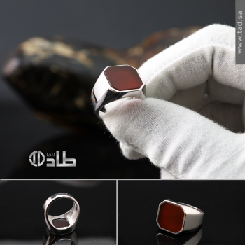خاتم فضة 925 بحجر العقيق جاهز أنيق | طاد
