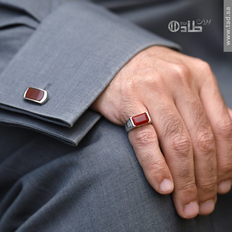 خاتم فضة 925 بحجر عقيق وزركون – تصميم فاخر من طاد