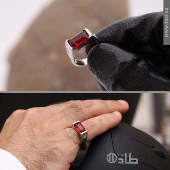 خاتم فضة 925 بحجر سانثتيك أحمر وزركون – خاتم رجالي فاخر | طاد خاتم فضة 925 بحجر سانثتيك أحمر وزركون – خاتم رجالي فاخر | طاد