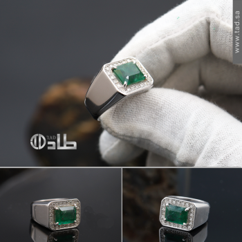 خاتم ملكي تفصيل زمرد أفغاني نادر مع ألماس فضة 925 | طاد خاتم ملكي تفصيل زمرد أفغاني نادر مع ألماس فضة 925 | طاد