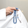 خاتم تفصيل كايانايت وفصوص الزريكون الأبيض مع سبحة كايانايت نادر عرض خاص فضة 925 | طاد