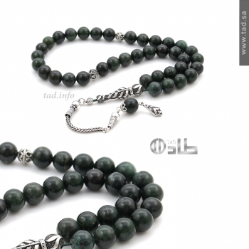 سبحة جاد طبيعي 37 حبة قصة دائرية 10 مم مع إكسسوارات فضة 925 | طاد سبحة جاد طبيعي 37 حبة قصة دائرية 10 مم مع إكسسوارات فضة 925 | طاد