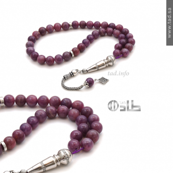 سبحة ياقوت نادر طبيعي 45 حبة فضة 925 مطعمة بالألماس 8 مم | طاد سبحة ياقوت نادر طبيعي 45 حبة فضة 925 مطعمة بالألماس 8 مم | طاد