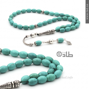 سبحة فيروز فضة 925 بيضاوية 33 حبة 8 مم فاخرة | طاد سبحة فيروز فضة 925 بيضاوية 33 حبة 8 مم فاخرة | طاد