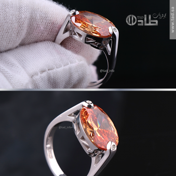 خاتم تفصيل زركون مع فصين ألماس فضة 925 | طاد