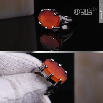 خاتم تفصيل عقيق طبيعي مع روثانيوم فضة 925 | طاد خاتم تفصيل عقيق طبيعي مع روثانيوم فضة 925 | طاد
