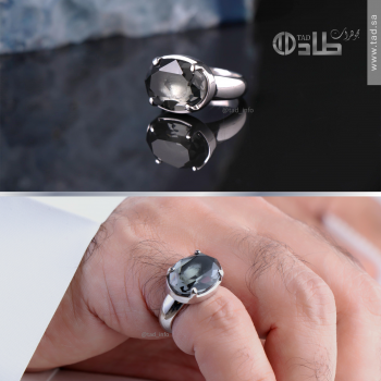 خاتم فضة رجالي بحجر سانثاتيك رمادي فاخر عيار 925 – تصميم ملكي من طاد