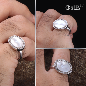 خاتم ملكي فضة 925 بحجر الصدف الطبيعي وزركون | مجوهرات طاد خاتم ملكي فضة 925 بحجر الصدف الطبيعي وزركون | مجوهرات طاد