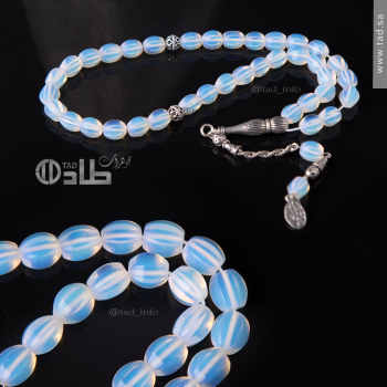 سبحة حجر أوبال شفاف معالج مضلّع فضة 925