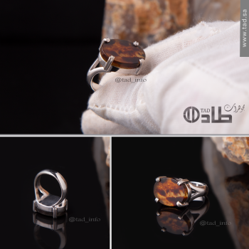 خاتم ملكي كهرمان سومطري فضة عيار 925 – خاتم فاخر من طاد