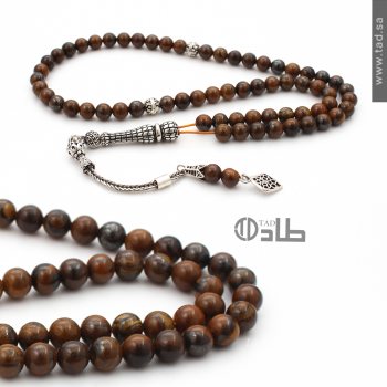 سبحة عين النمر طبيعي حجم صغير 61 حبة 6 مم قصة دائرية مع فضة 925 | طاد سبحة عين النمر طبيعي حجم صغير 61 حبة 6 مم قصة دائرية مع فضة 925 | طاد