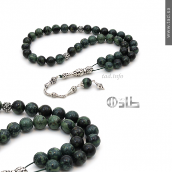 سبحة جاسبر العين الخضراء طبيعي 37 حبة قصة دائرية 10 مم مع إكسسوارات فضة 925 | طاد سبحة جاسبر العين الخضراء طبيعي 37 حبة قصة دائرية 10 مم مع إكسسوارات فضة 925 | طاد