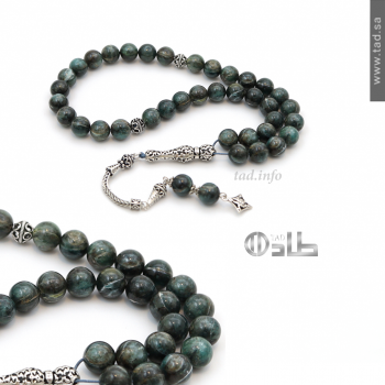 سبحة كايانايت أخضر نادر فضة 925 دائرية 37 حبة 10 مم | طاد سبحة كايانايت أخضر نادر فضة 925 دائرية 37 حبة 10 مم | طاد