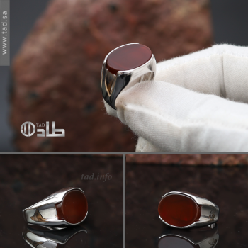 خاتم جاهز عقيق فضة 925 بتصميم أنيق | طاد