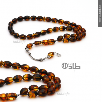 سبحة كهرمان روسي مع إكسسوارات فضة 925 33 حبة قصة بيضاوي 12×9 مم | طاد