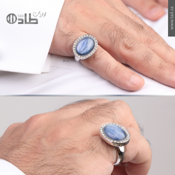 خاتم ملكي حجر كايانايت كريم نادر مع زركون تفصيل خاص | طاد