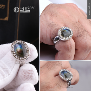 خاتم لابرادورايت نادر مع زركون فضة 925 | طاد خاتم لابرادورايت نادر مع زركون فضة 925 | طاد