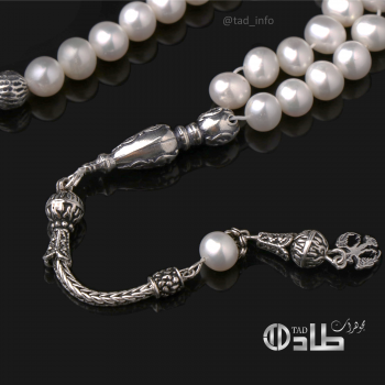 سبحة لؤلؤ طبيعي زراعي فضة 925 دائرية 45 حبة 8 مم | طاد سبحة لؤلؤ طبيعي زراعي فضة 925 دائرية 45 حبة 8 مم | طاد