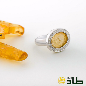 خاتم ملكي كهرمان وزريكون فضة 925 | طاد