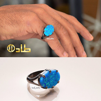 خاتم ملكي تفصيل بحجر أوبال ياباني من الفضة عيار 925 | مجوهرات طاد