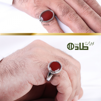 خاتم ملكي تفصيل بحجر عقيق من الفضة عيار 925 | مجوهرات طاد