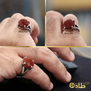 خاتم ملكي عقيق مضلع تفصيل رجالي فضة 925 طاد