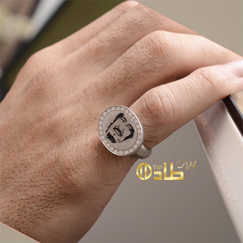 خاتم صورة نانوجراف فضة 925 بإطار زركون | طاد