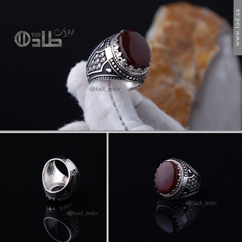 خاتم مزخرف عقيق أنيق فضة 925 | طاد