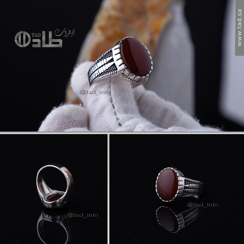 خاتم مزخرف عقيق أنيق فضة 925 | طاد