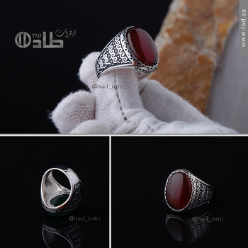 خاتم مزخرف عقيق راقٍ فضة 925 | طاد