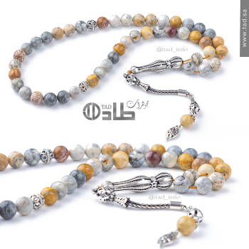 سبحة جاسبر طبيعي فضة 925 – 45 حبة حجم 8 مم