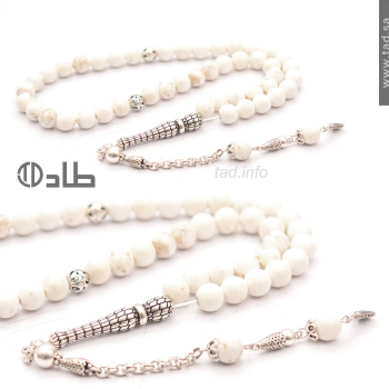 سبحة فيروز أبيض طبيعي فضة 925 دائرية 45 حبة 8 مم | طاد