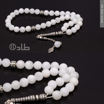 سبحة حجر القمر فضة 925 37 حبة 10 مم