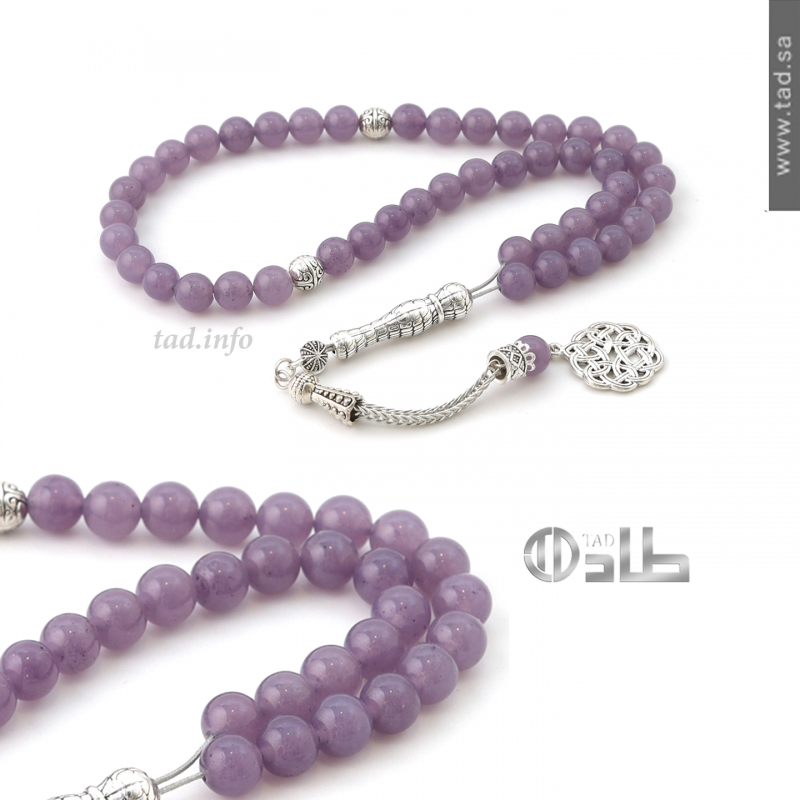 سبحة جاد معالج 45 حبة مع إكسسوارات معدنية – حجم 8 مم