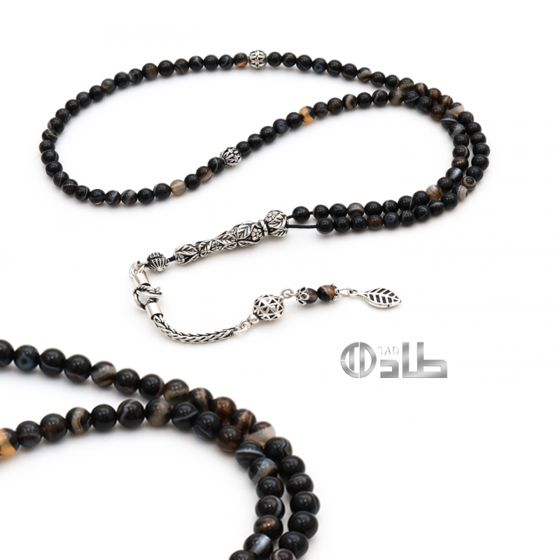 سبحة عقيق طبيعي حجم صغير 93 حبة 4 مم قصة دائرية مع فضة 925 | طاد سبحة عقيق طبيعي حجم صغير 93 حبة 4 مم قصة دائرية مع فضة 925 | طاد