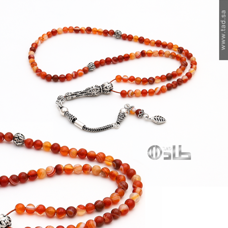 سبحة عقيق طبيعي حجم صغير 71 حبة 4 مم قصة دائرية استخدام يومي مع فضة 925 | طاد سبحة عقيق طبيعي حجم صغير 71 حبة 4 مم قصة دائرية استخدام يومي مع فضة 925 | طاد