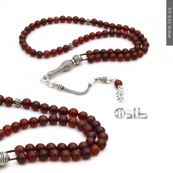 سبحة عقيق طبيعي حجم صغير 61 حبة 6 مم قصة دائرية مظهر راقٍ مع فضة 925 | طاد سبحة عقيق طبيعي حجم صغير 61 حبة 6 مم قصة دائرية مظهر راقٍ مع فضة 925 | طاد