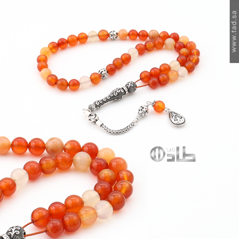 سبحة عقيق طبيعي 45 حبة 8 مم فضة 925 دائرية فاخرة | طاد سبحة عقيق طبيعي 45 حبة 8 مم فضة 925 دائرية فاخرة | طاد
