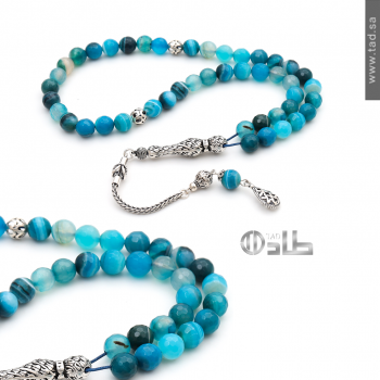 سبحة عقيق مضلع فضة 925 دائرية 45 حبة 8 مم